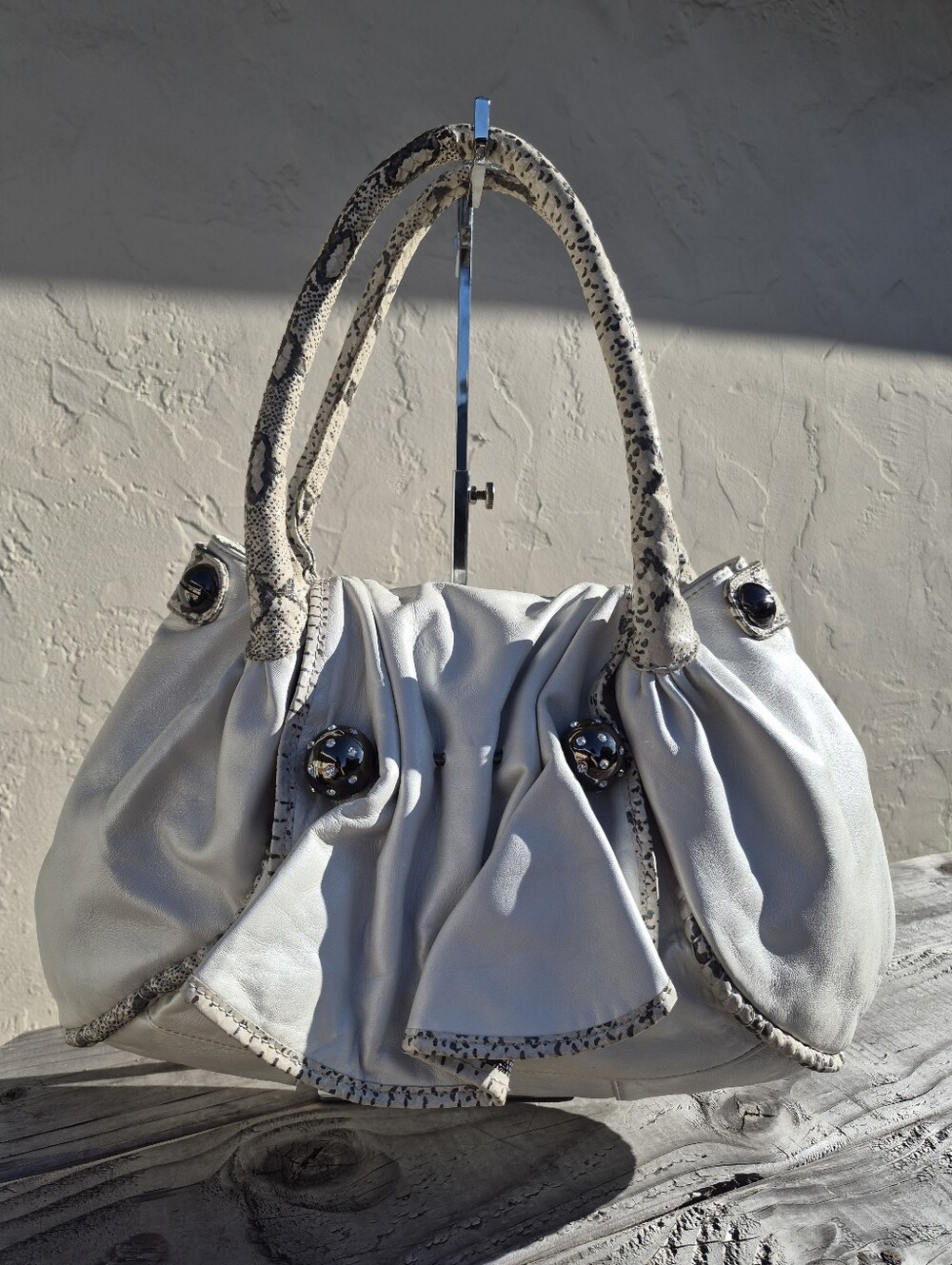 Betsey Johnson Vintage Pearl White Leather Hobo Bag - Picture 2 of 13